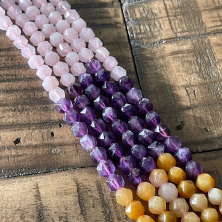 6mm Star Cut Faceted Gemstone Bead Strands