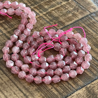 8mm Star Cut Strawberry Quartz Bead Strand