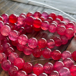 8mm Crimson Pink Crackle Agate Bead Strand