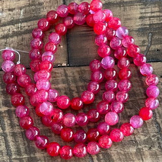 8mm Crimson Pink Crackle Agate Bead Strand