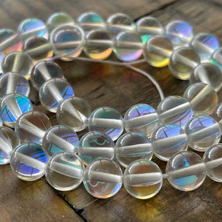 8mm Mermaid Glass Bead Strands - Synthetic Glass - Mystic - Aura - Synthetic Moonstone