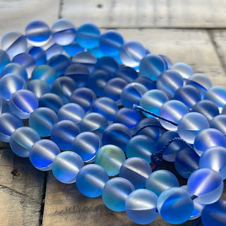 8mm Mermaid Glass Bead Strands - Synthetic Glass - Mystic - Aura - Synthetic Moonstone