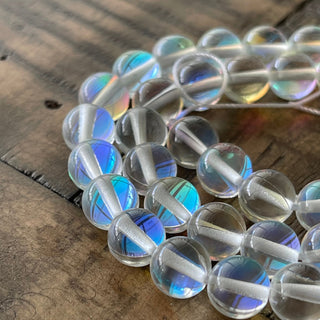 8mm Mermaid Glass Bead Strands - Synthetic Glass - Mystic - Aura - Synthetic Moonstone