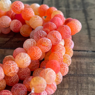 8mm Orange Frosted Crackle Agate Bead Strand