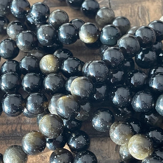 Grade AA Black Gold Sheen Obsidian Bead Strand - 6mm - 8mm