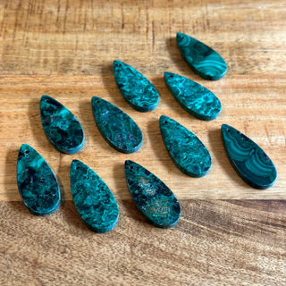 Malachite Teardrop Pendants - Drilled