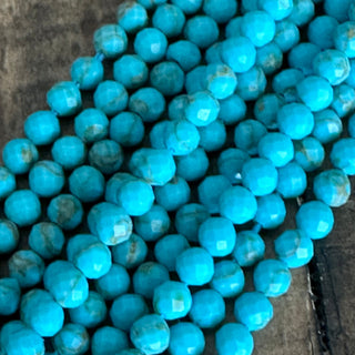 3mm Faceted Genuine Turquoise Bead Strand