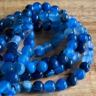 Blue Banded Agate Bead Strand - 6mm 8mm