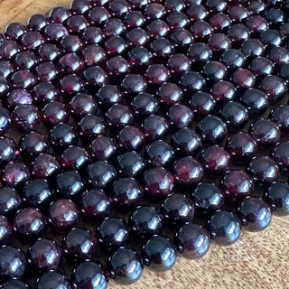 8.5mm Grade A Dark Natural Garnet Bead Strands