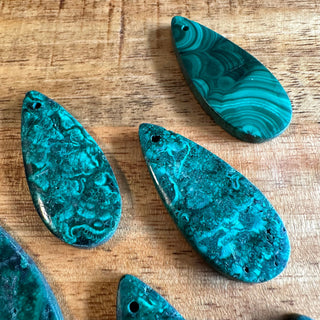 Malachite Teardrop Pendants - Drilled