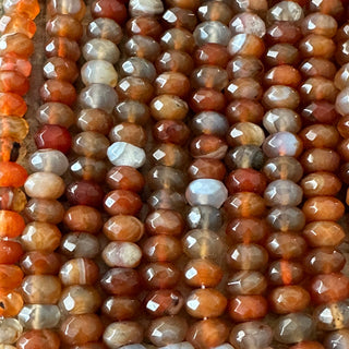 8mm Grade A Faceted Rondelle Orange Carnelian Bead Strand - Amazing Quality!