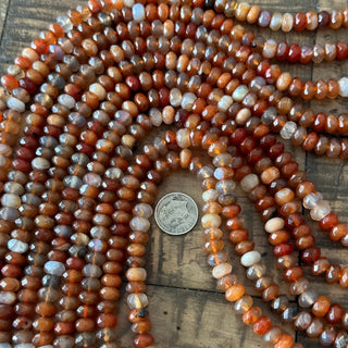 8mm Grade A Faceted Rondelle Orange Carnelian Bead Strand - Amazing Quality!