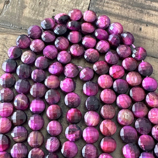 8mm Faceted Purple Tigers Eye Flat Round Bead Strand - Rare combination!