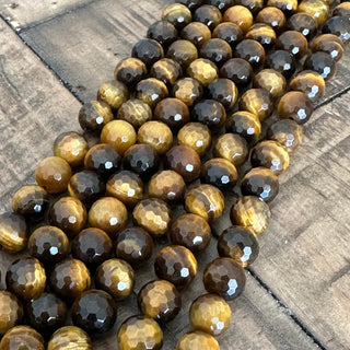 Grade A Faceted Tigers Eye Bead Strand - 6mm - 8mm