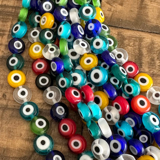 8mm Evil Eye Bead Strands - Flat Round Lampwork