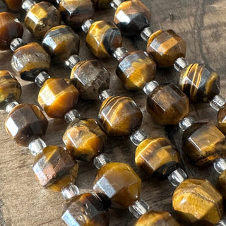 8mm Grade A Tigers Eye Polygon Bead Strands with Seed Beads - Full Strand