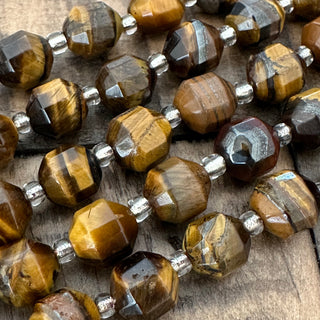 8mm Grade A Tigers Eye Polygon Bead Strands with Seed Beads - Full Strand