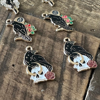 10pc Halloween Raven Charm Set  - Moon Skull - Raven Skull