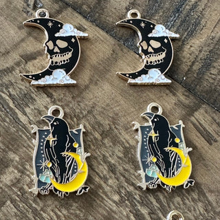 10pc Halloween Raven Charm Set  - Moon Skull - Raven Skull