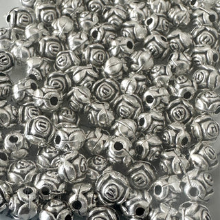 100pc Flower Rose Spacer Beads - Antique Silver