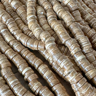 5mm Flat Round Coconut Wood Bead Strand