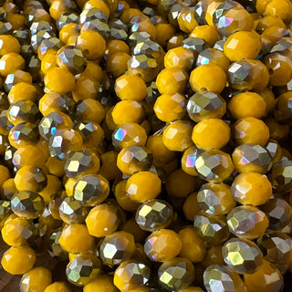 8mm Gold Electroplated Faceted Rondelle Glass Bead Strands