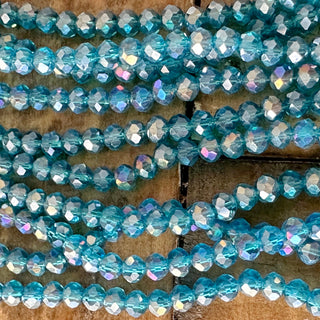 3mm Electroplated Faceted Rondelle Glass Bead Strands - Clear AB - Blue