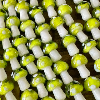 16mm Mushroom Bead Strand - Green Yellow